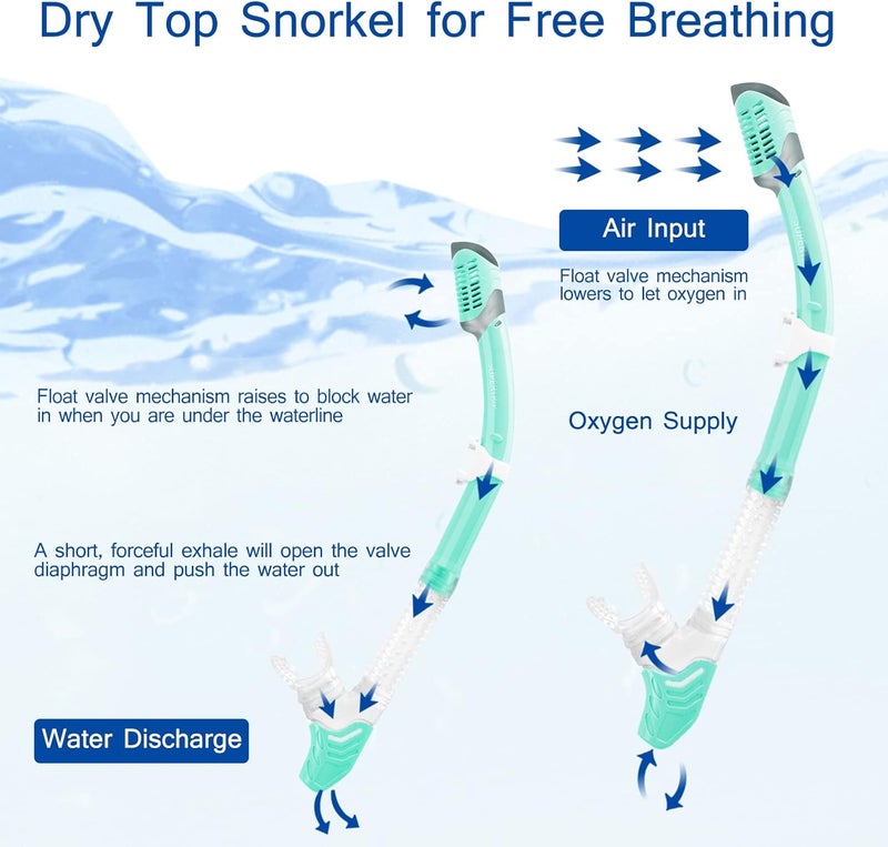 Supertrip Dry Snorkel Adult, Scuba Diving with Splash Guard and Top Valve, Freediving Snorkeling Swimming Snorkel for Adults Youth - Image 2